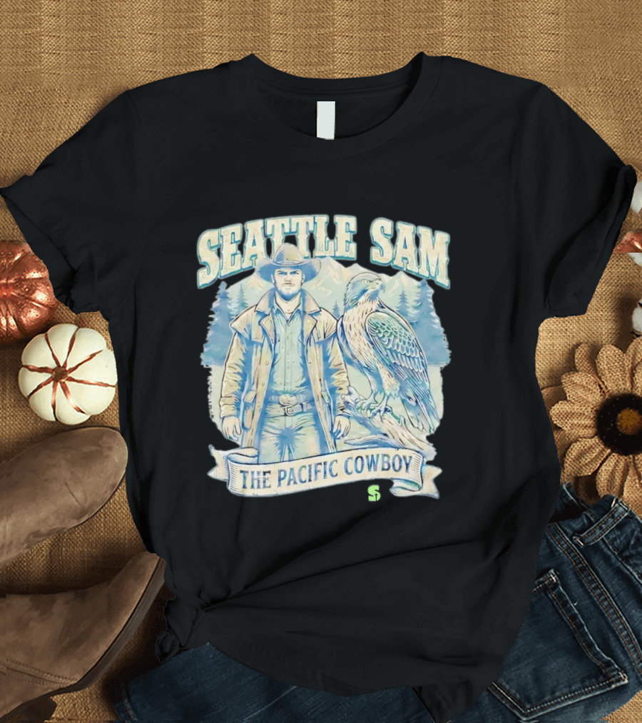 Seattle Sam The Pacific Cowboy With Mountains And Eagle T-Shirt