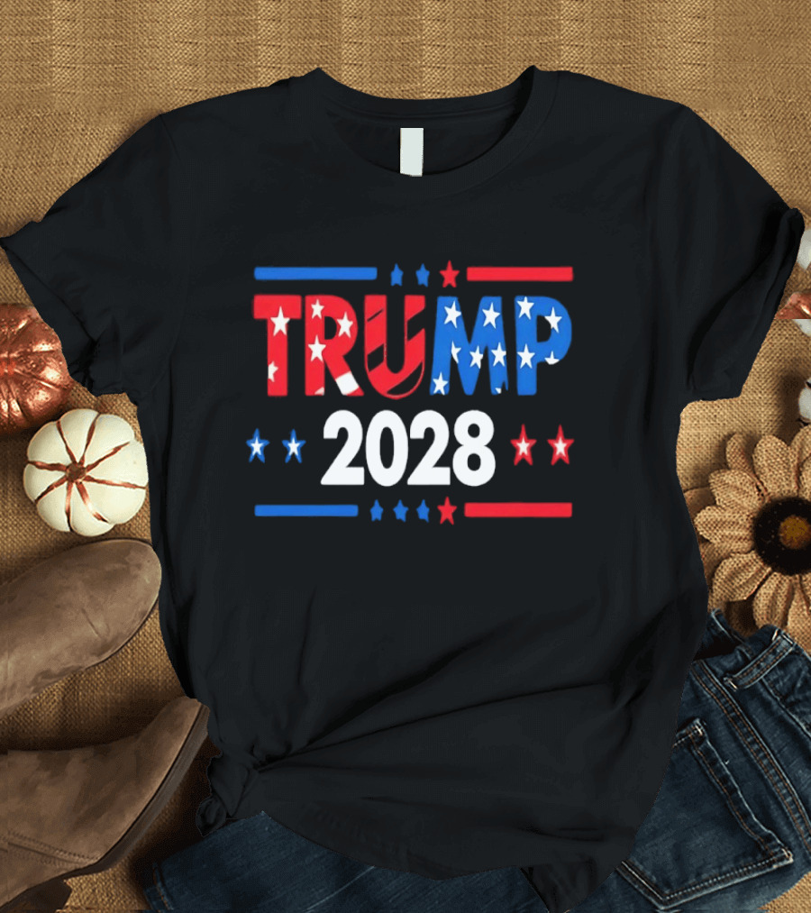 Trump 2028 Stars Stripes American Flag T-Shirt