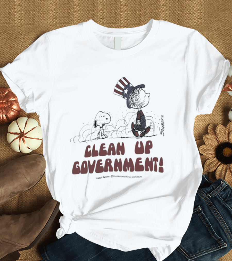 Snoopy And Charlie Brown Clean Up Government Patriotic T-Shirt