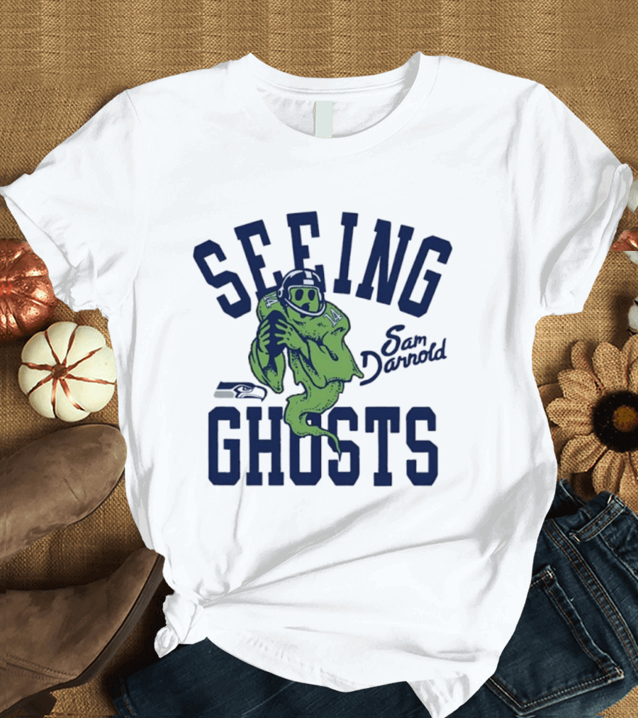 Sam Darnold Seeing Ghosts Seattle Seahawks Logo 14 T-Shirt