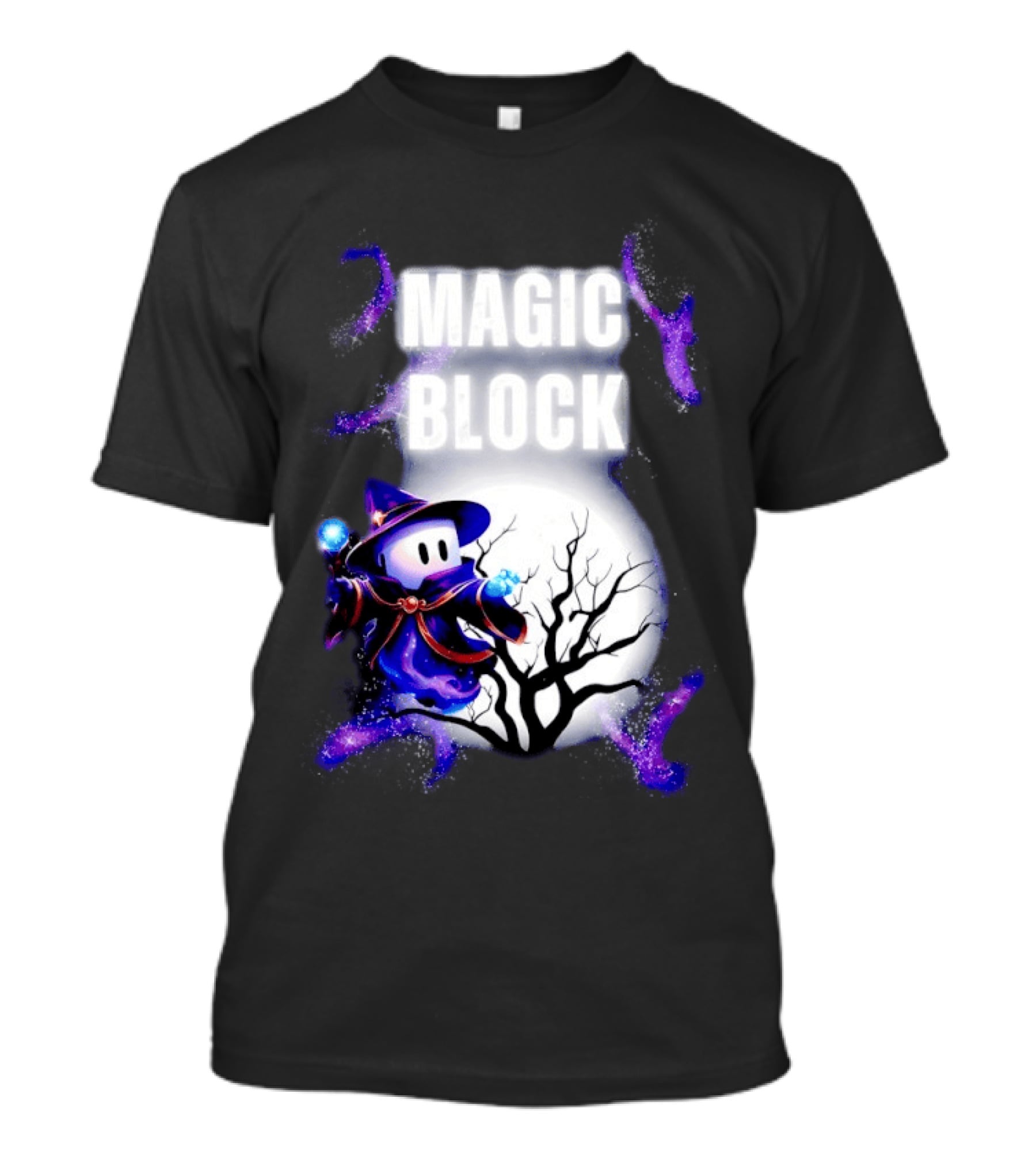 Magic Block Wizard With Glowing Orbs And Mystical Tree T-Shirt