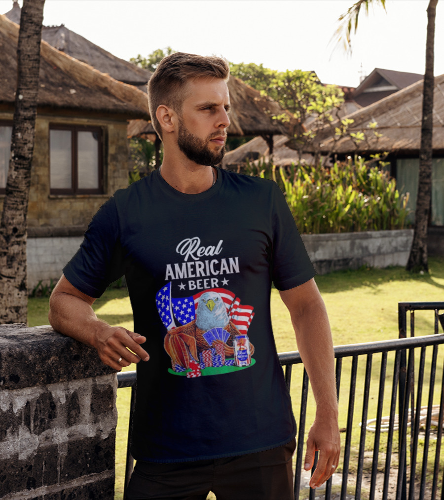 Real American Eagle Poker With Beer And Flag T-Shirt