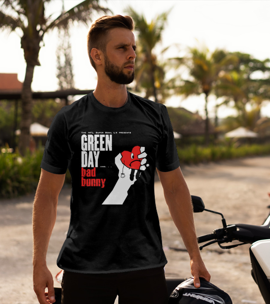 The NFL Super Bowl LVI Presents Green Day Bad Bunny Heart Image T-Shirt