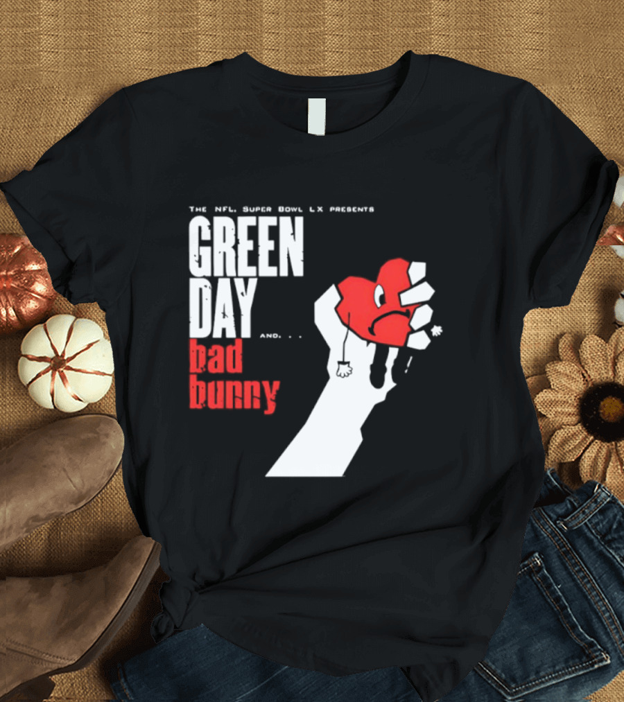 The NFL Super Bowl LVI Presents Green Day Bad Bunny Heart Image T-Shirt