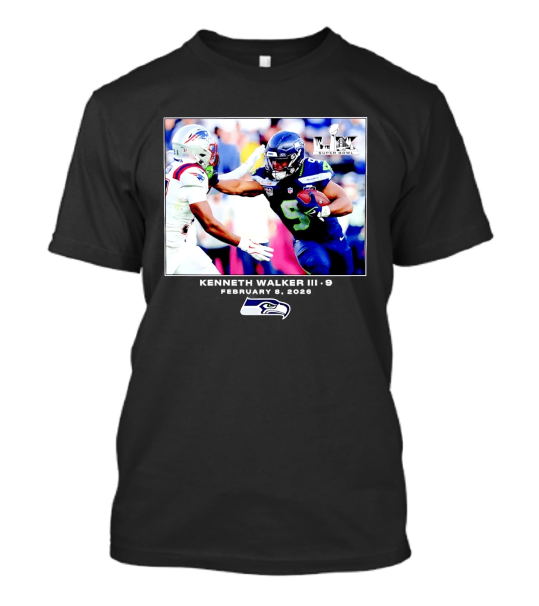 Kenneth Walker III Seattle Seahawks Super Bowl LIX Football 2026 T-Shirt