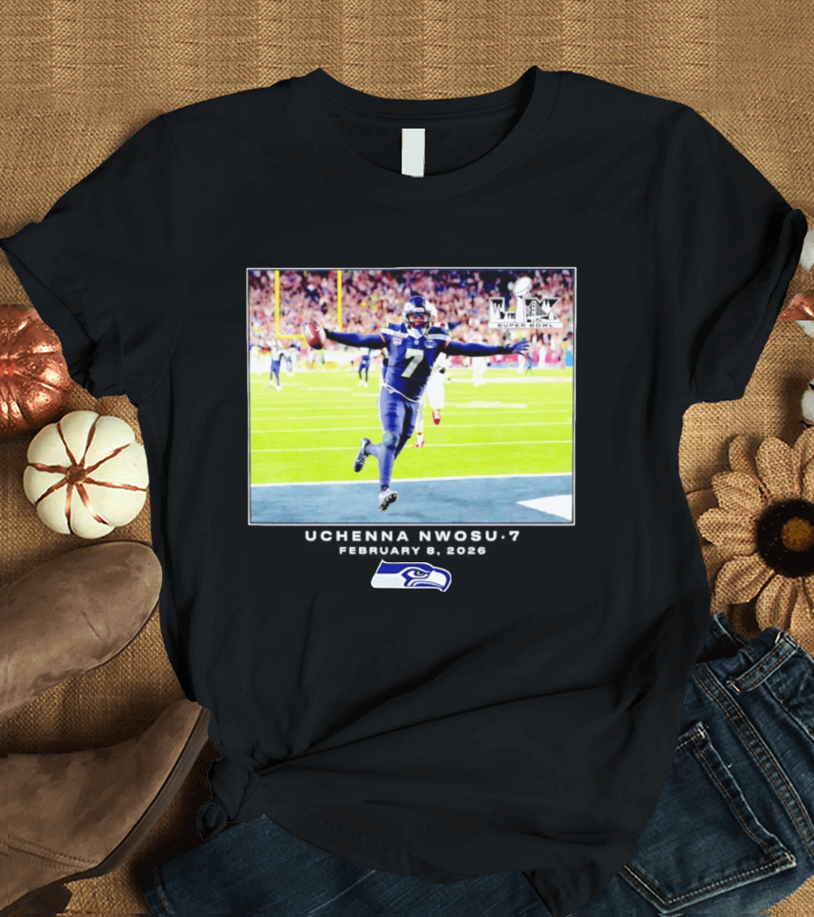 Uchenna Nwosu Seattle Seahawks Super Bowl Celebration Photo 2026 T-Shirt