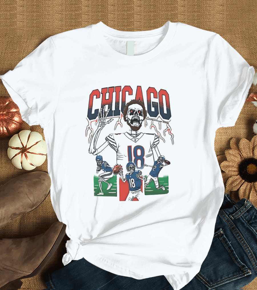 Caleb Williams Chicago 18 The Claw Skeleton Football Monster T-Shirt