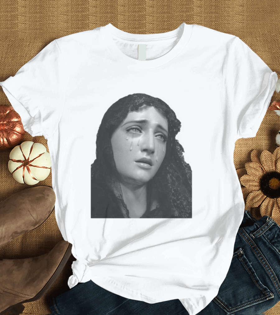 Null Society Virgin Mary Crying Statue Iconic Religious T-Shirt
