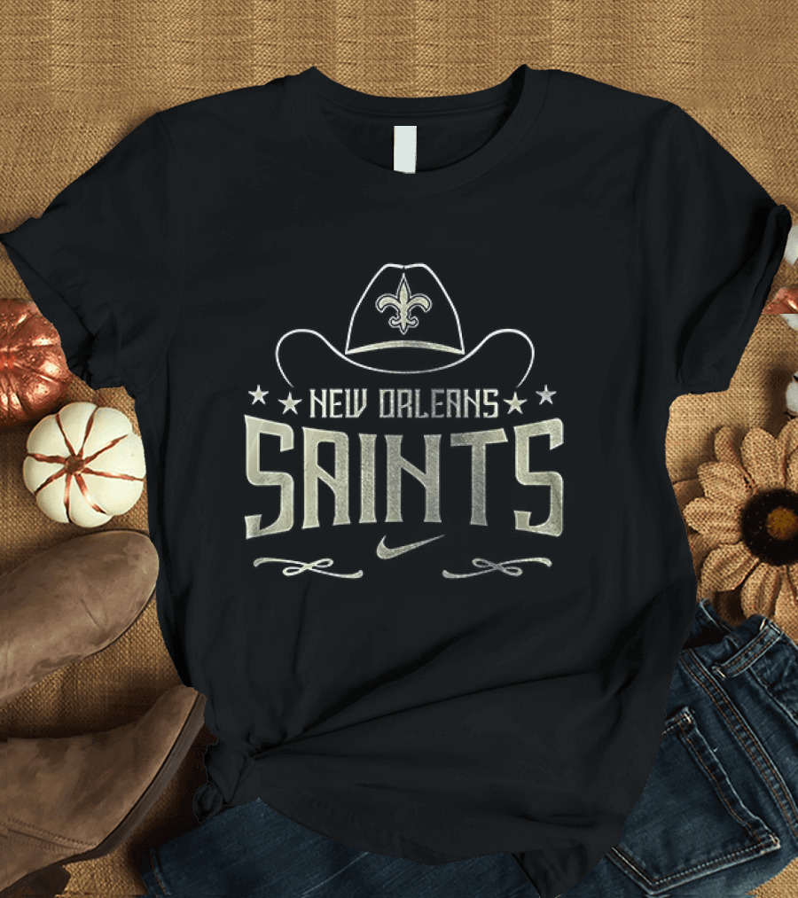 New Orleans Saints Cowboy Hat Fleur De Lis T-Shirt