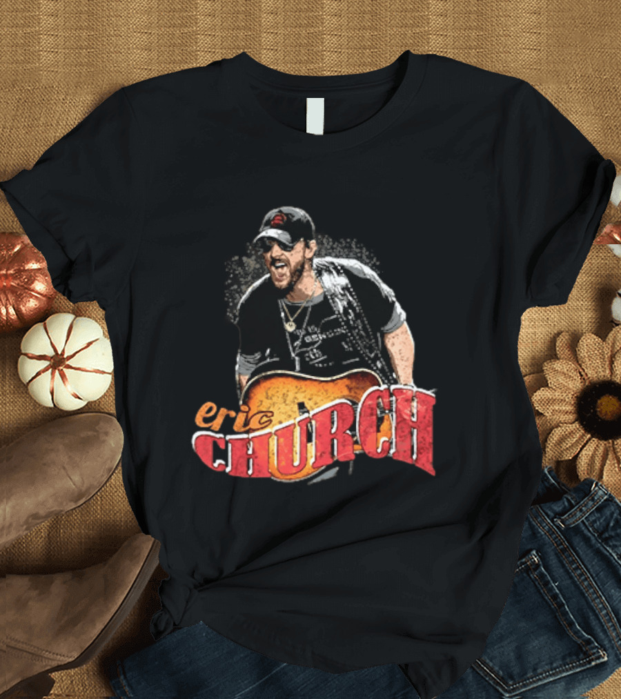 Eric Church Country Rock Music Icon With Guitar And Hat T-Shirt