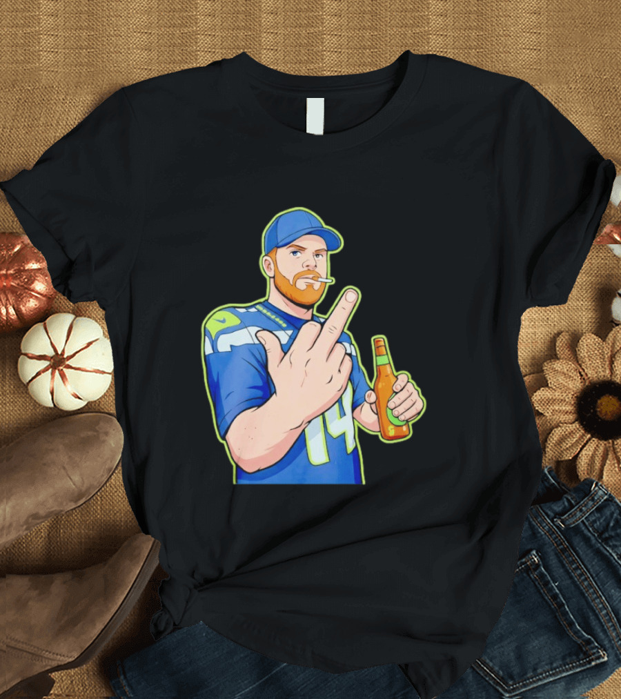 Ernest Jones Sam Darnold Middle Finger Seahawks Fan Gesture Cartoon T-Shirt