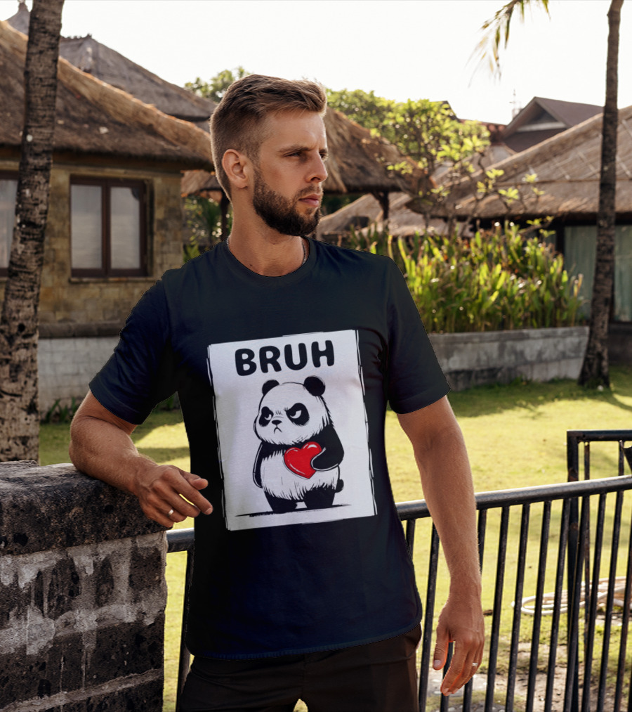 Grumpy Panda Bruh Valentine's Red Heart T-Shirt