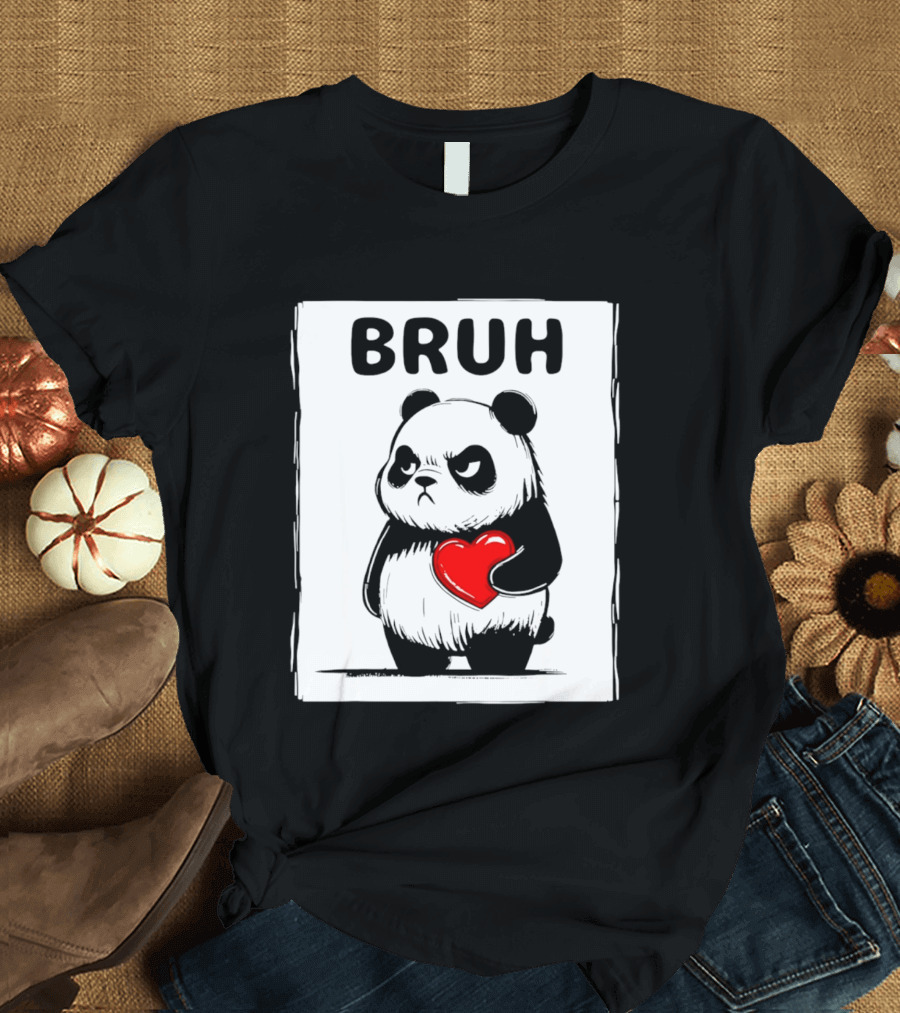 Grumpy Panda Bruh Valentine's Red Heart T-Shirt