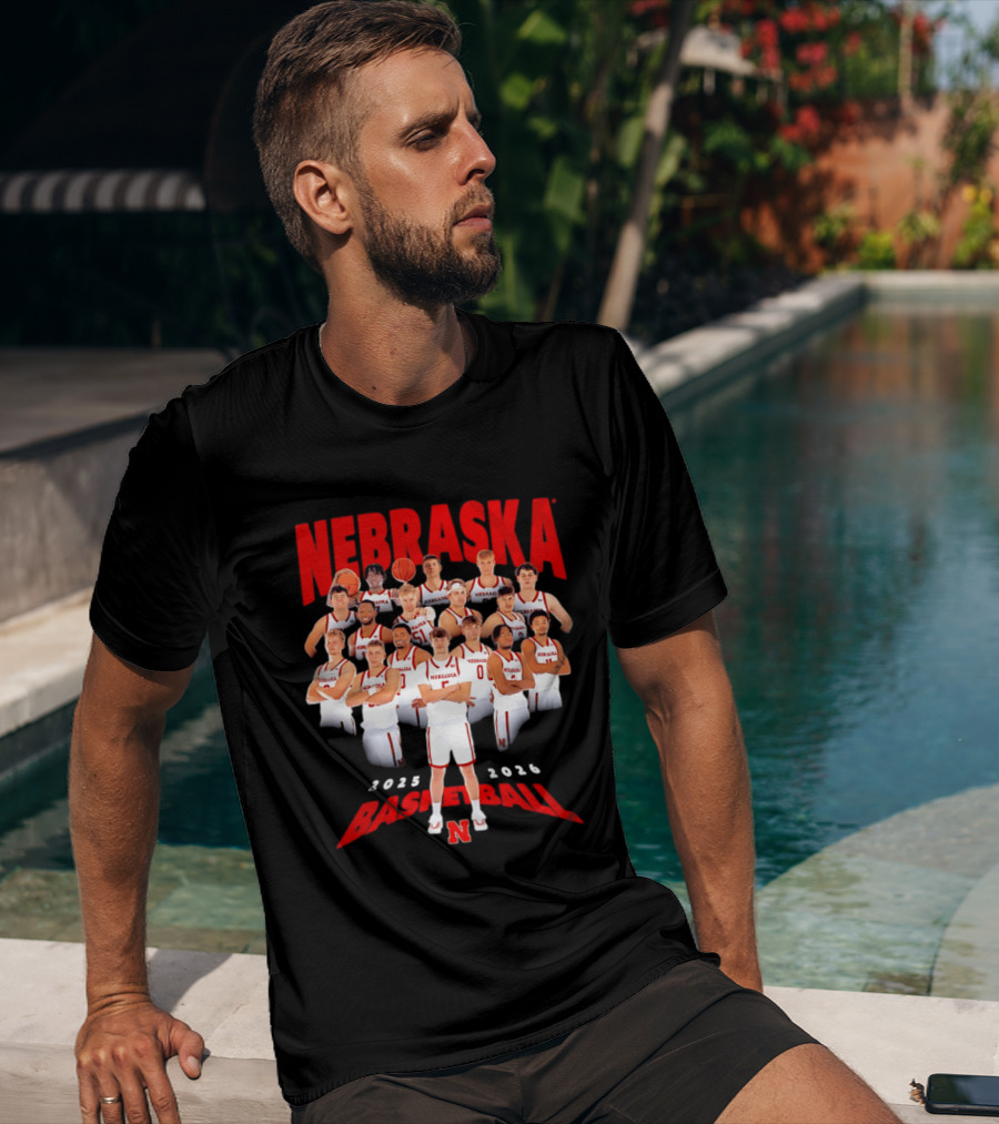 Nebraska 2025 2026 Basketball Team Collage T-Shirt