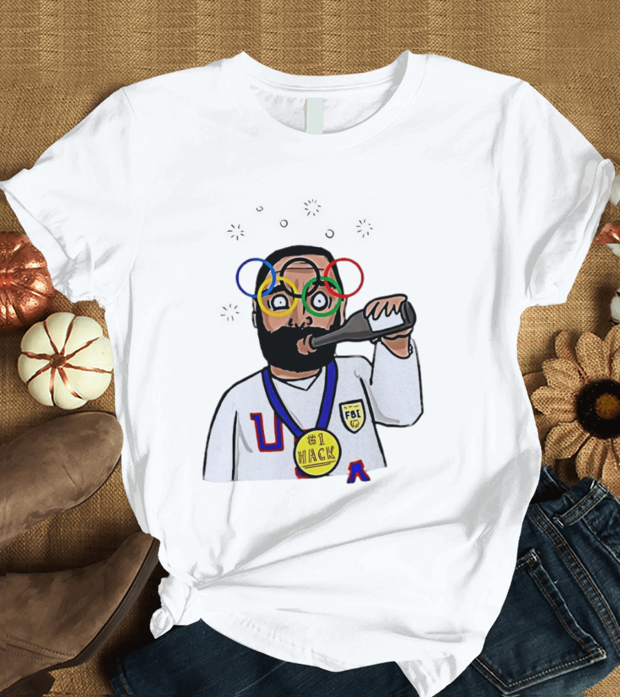 Bearded Man FBI Olympic Rings Glasses Drinking Bottle Hack Medal T-Shirt