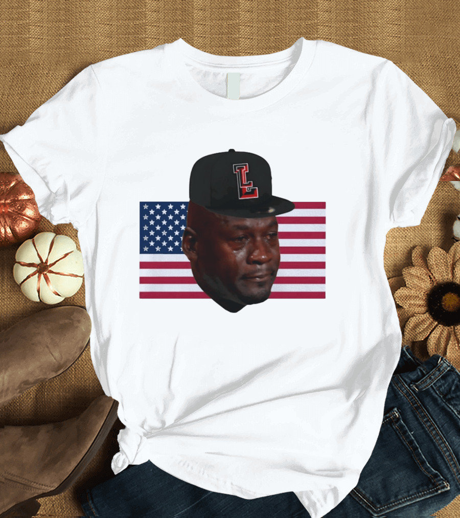 Crying Jordan Texas Tech Red Raiders USA Flag Iconic Meme Cap T-Shirt
