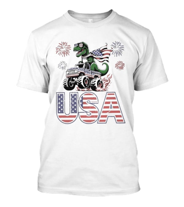 USA Independence Day 4th Of July Rex Monster Truck Fireworks American Flag T-Shirt