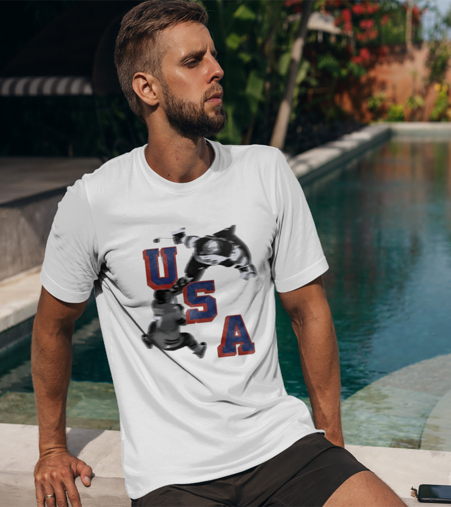 USA Team Hockey Player Action Packed Sports Fan T-Shirt