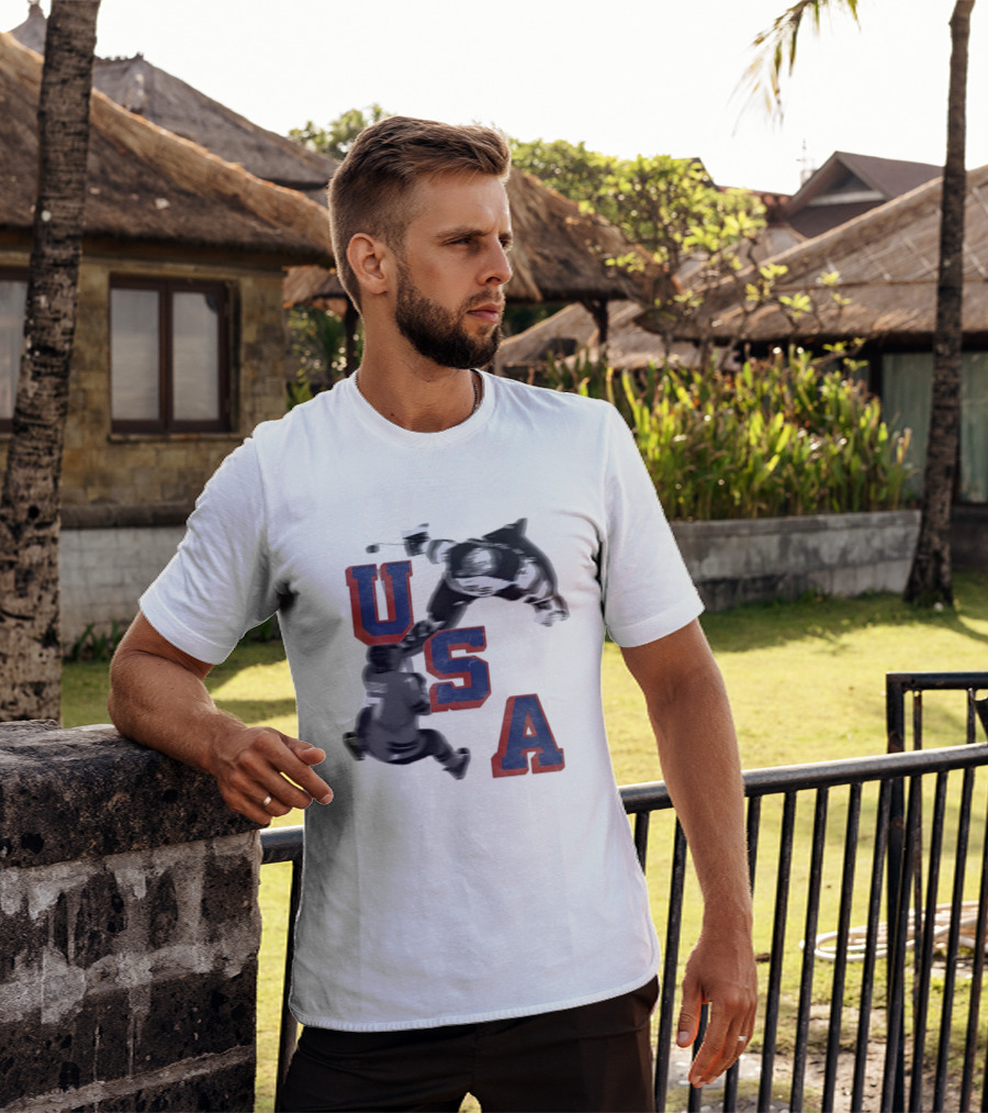 USA Team Hockey Player Action Packed Sports Fan T-Shirt