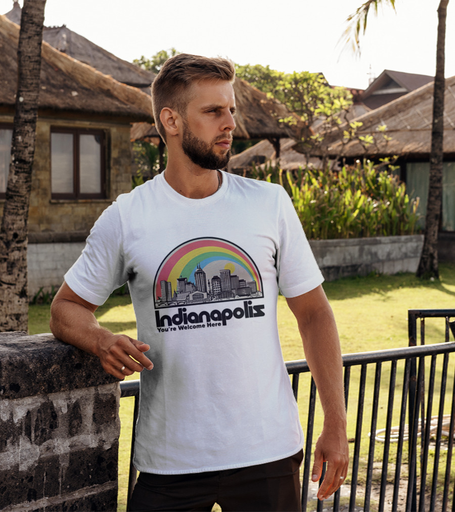 Indianapolis You're Welcome Here City Skyline Rainbow T-Shirt