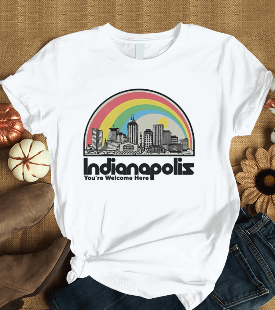 Indianapolis You're Welcome Here City Skyline Rainbow T-Shirt