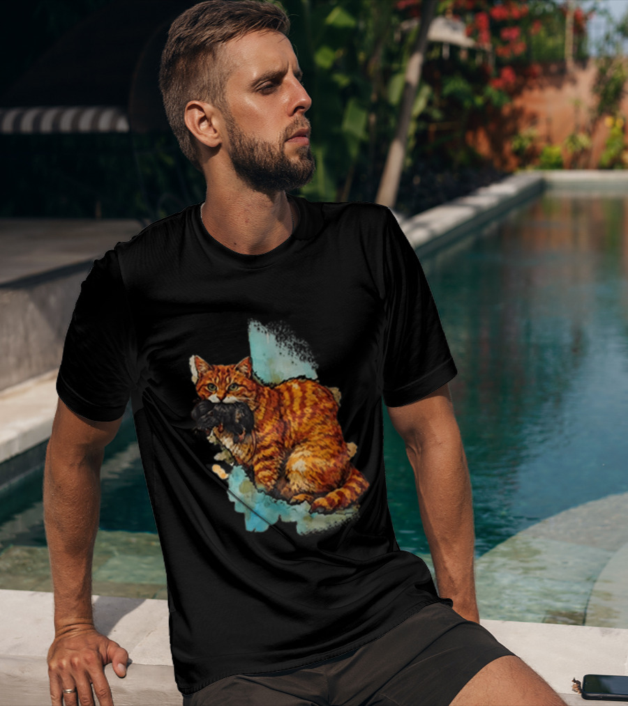 Iran Map Orange Tabby Cat With Mouse T-Shirt