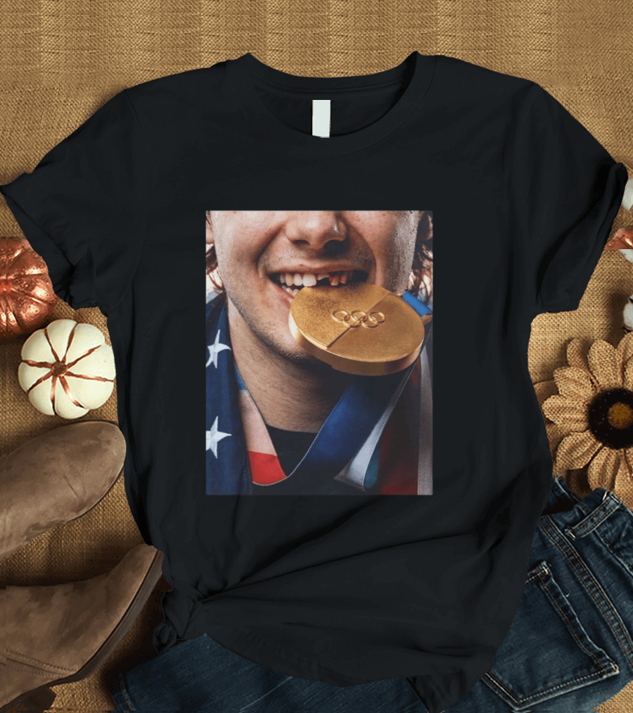 Jack Hughes Olympic Triumph 2026 USA Hockey Shattered Smile Golden Medal T-Shirt