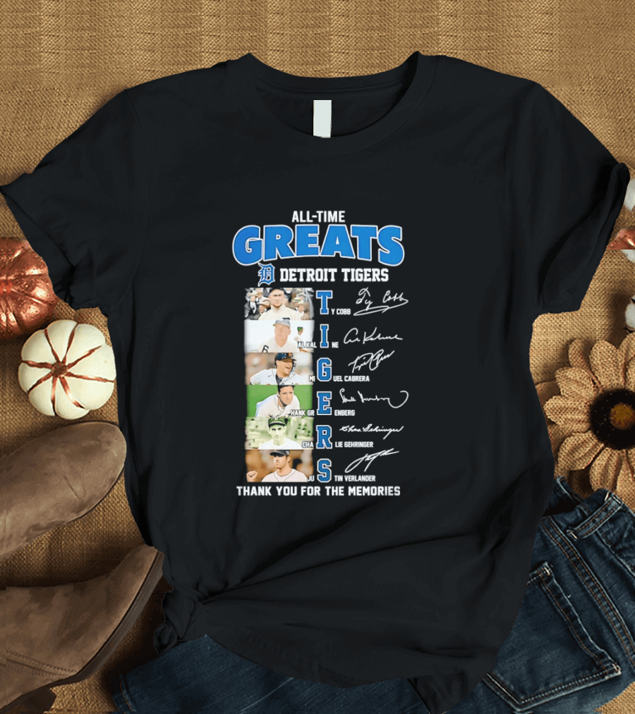 All Time Detroit Tigers Greats Legends Signatures Thank You For The Memories T-Shirt