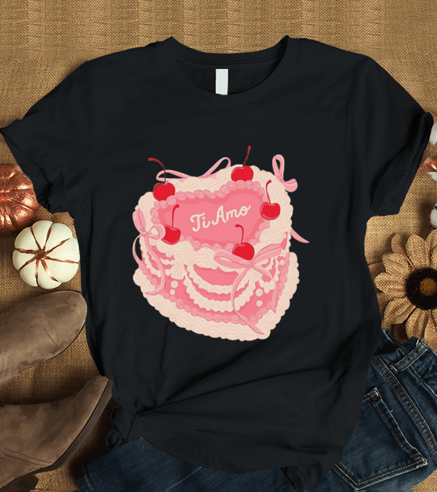 Ti Amo Heart Cake With Cherries And Bows T-Shirt