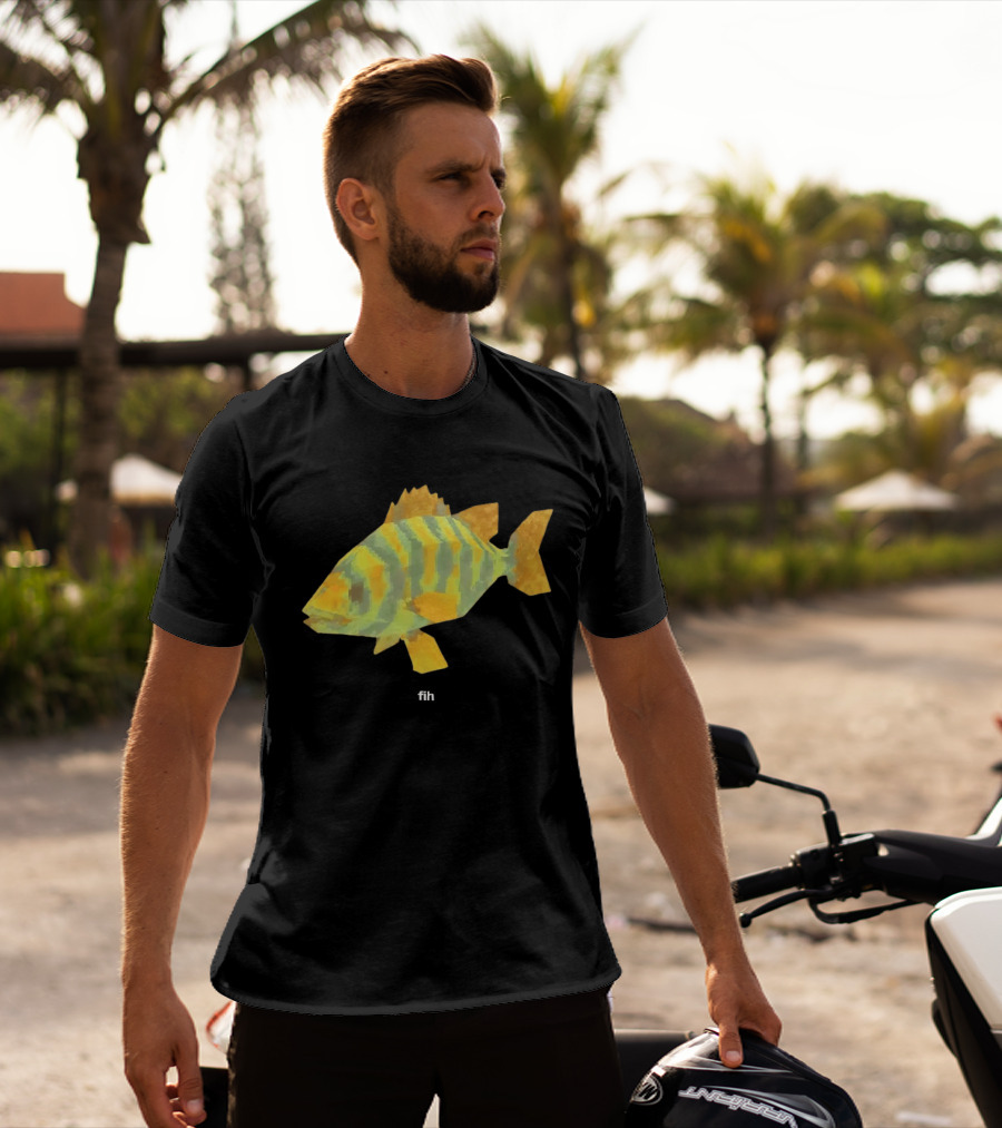 Low Poly Fish Yellow Green Striped Pixels T-Shirt