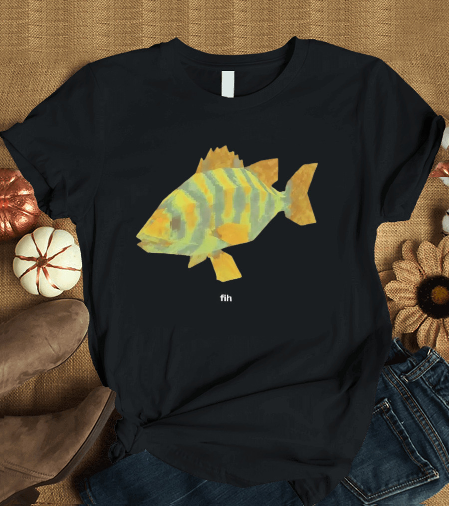 Low Poly Fish Yellow Green Striped Pixels T-Shirt