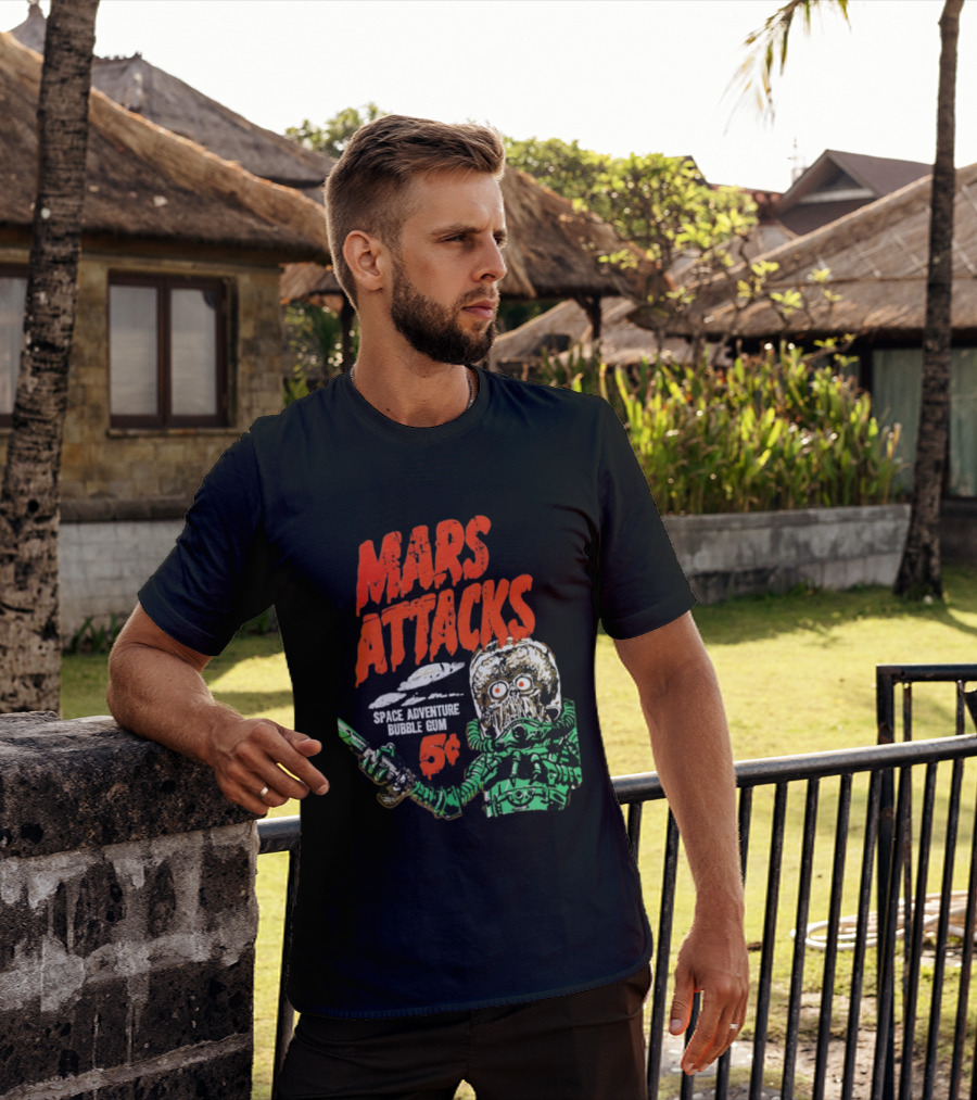 Mars Attacks Retro Space Adventure Bubble Gum 5 Cents Martian Comic T-Shirt