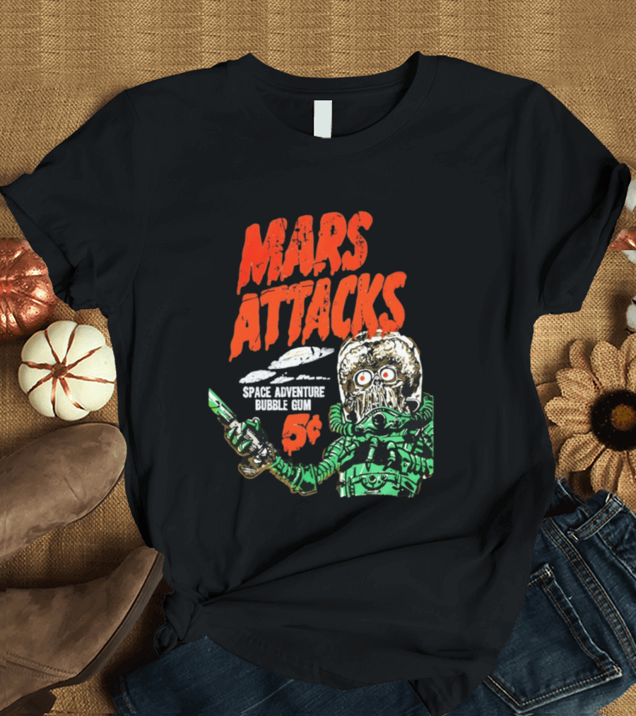 Mars Attacks Retro Space Adventure Bubble Gum 5 Cents Martian Comic T-Shirt