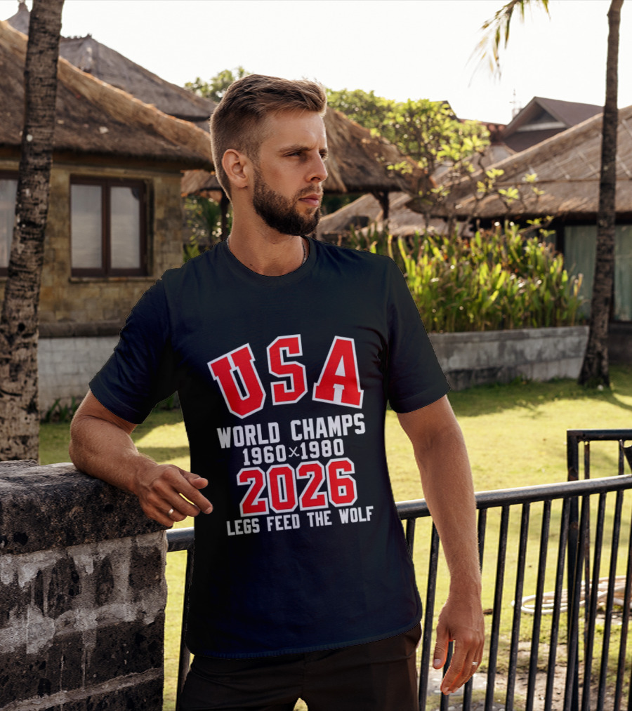 USA Hockey World Champs 1960 1980 2026 Legs Feed The Wolf T-Shirt