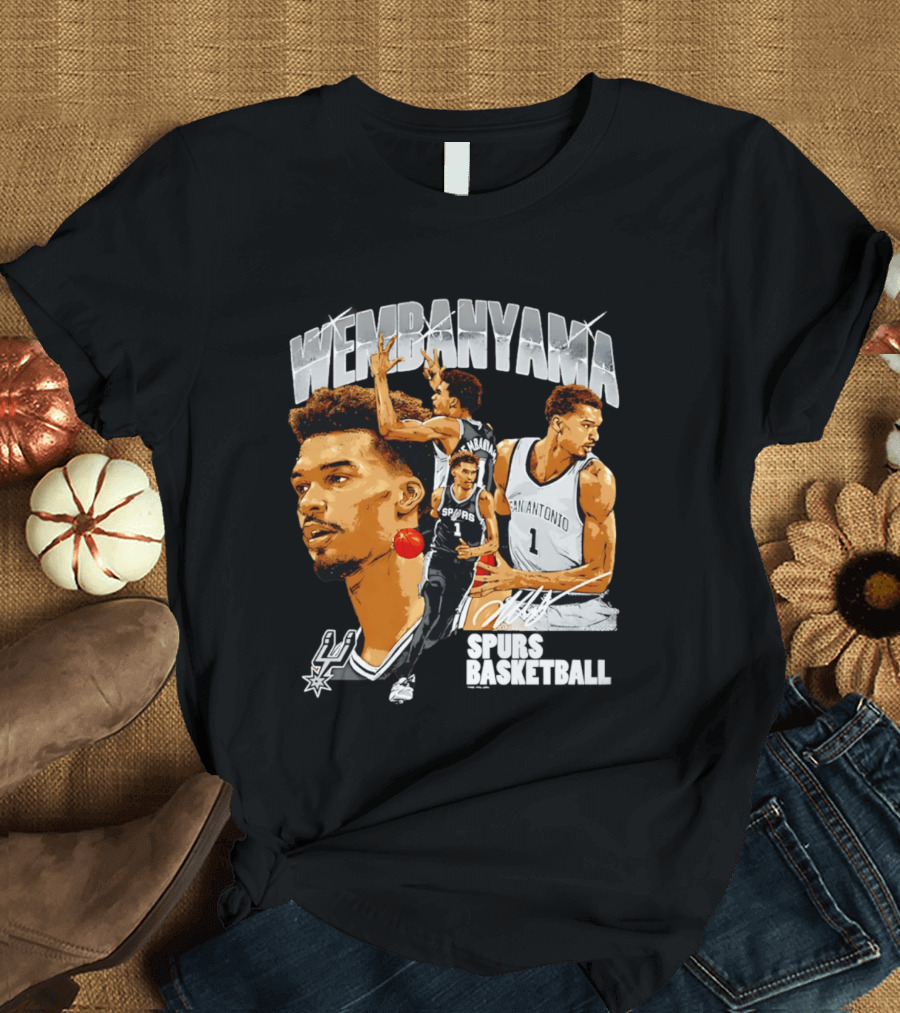 Wembanyama Spurs Basketball San Antonio Player Collage T-Shirt