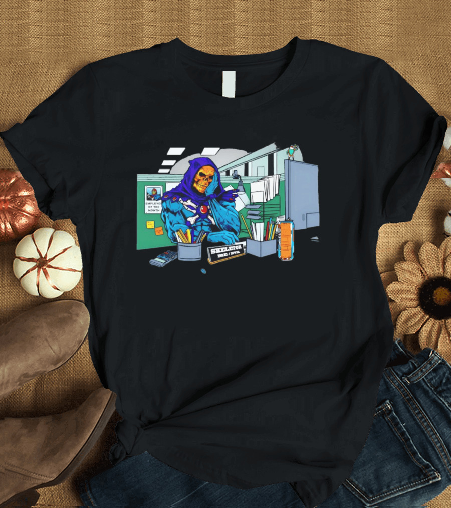 Skeletor Employee Of The Month Frustration In Office Cubicle Retro Humor T-Shirt