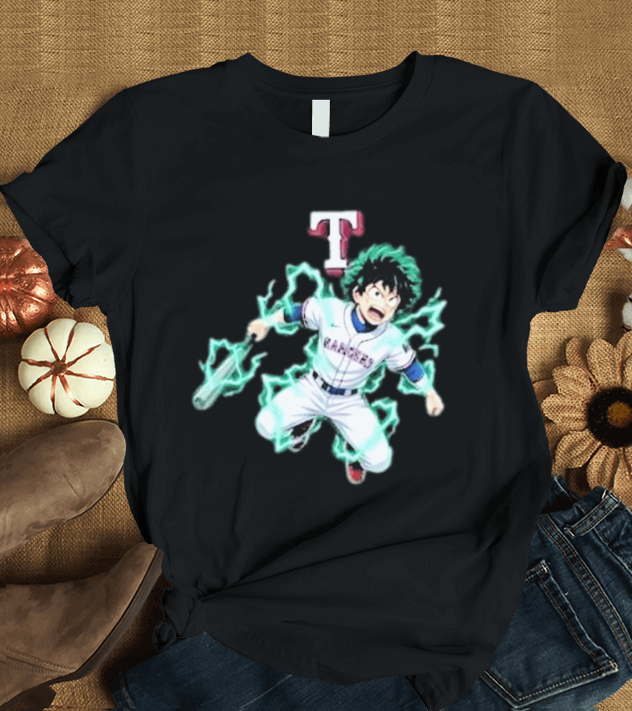 Deku My Hero Academia 2026 Texas Rangers MLB Collaboration Anime T-Shirt