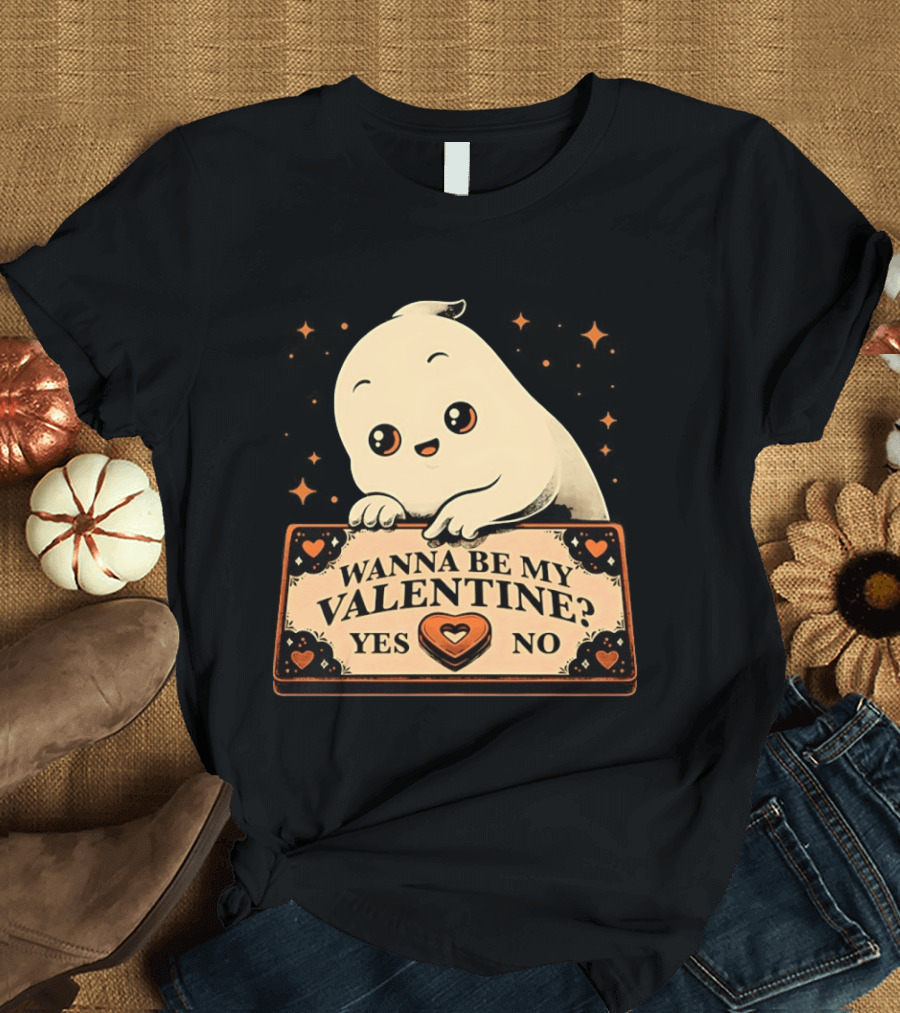 Ghost Ouija Wanna Be My Valentine Yes No Cute Valentine's Day Spirit T-Shirt