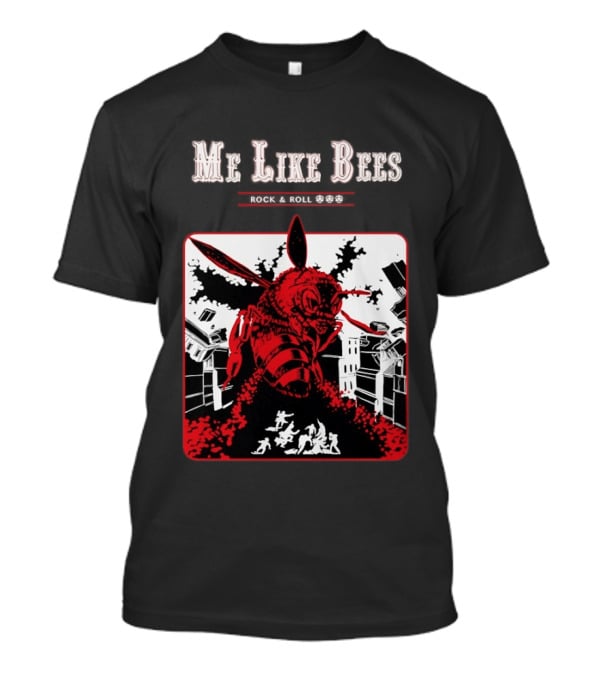 Me Like Bees Rock And Roll Urban Cartoon Style Destruction Scene T-Shirt