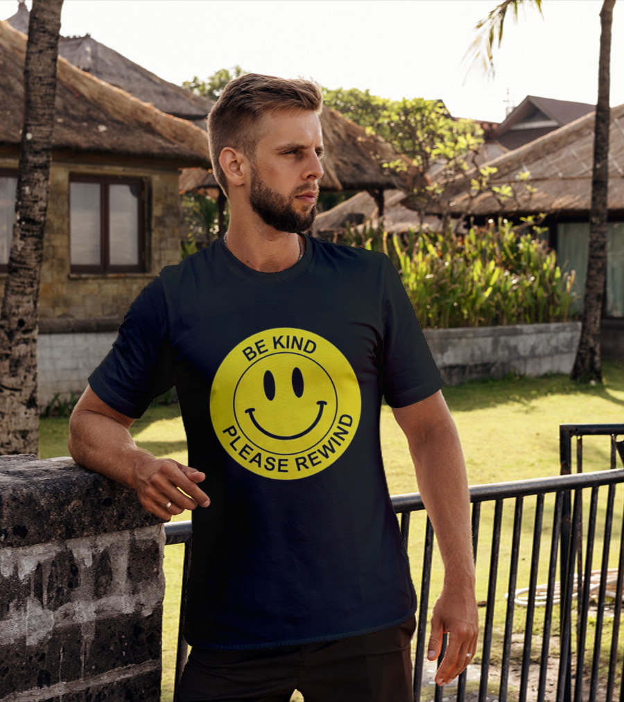 Be Kind Please Rewind Smiley Face Nostalgic Reminder T-Shirt