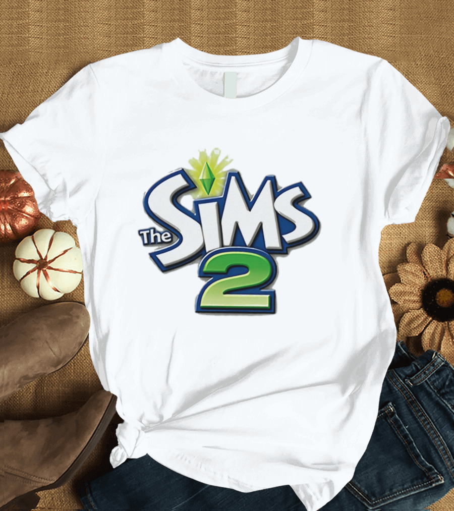 The Sims 2 Iconic Green Plumbob Logo With Classic Blue And Green T-Shirt