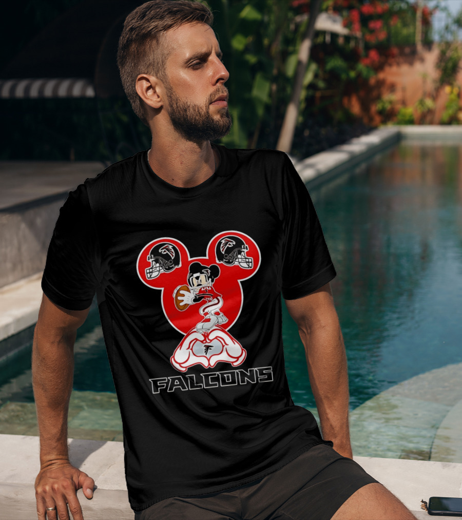 Atlanta Falcons Mickey Mouse Heart Hands Football T-Shirt