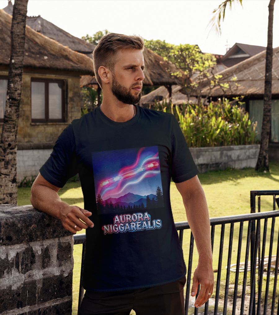 Aurora Niggarealis Northern Lights Police Siren Landscape T-Shirt