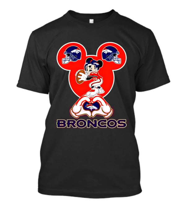 Denver Broncos Mickey Mouse Heart Hands Football Fan T-Shirt