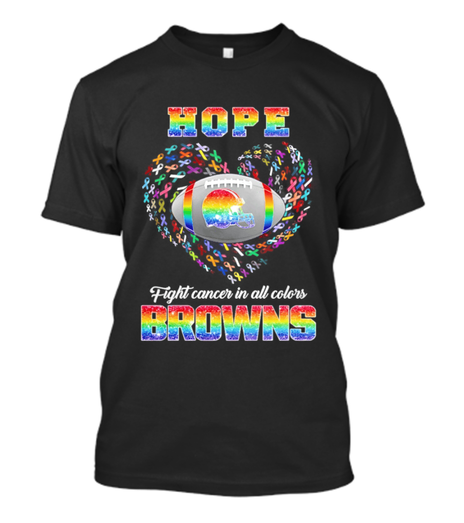 Hope Fight Cancer Cleveland Browns Rainbow Football Heart T-Shirt