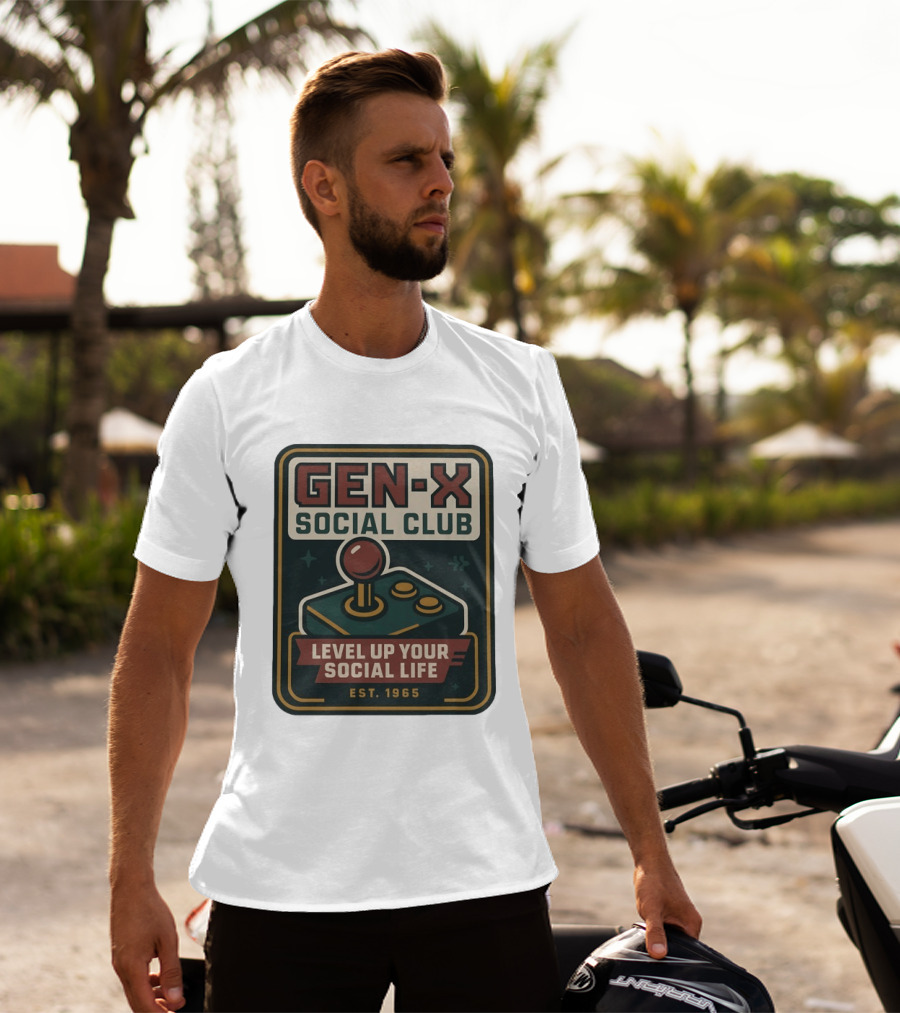 Gen X Social Club Level Up Your Social Life Est 1965 Retro Joystick T-Shirt