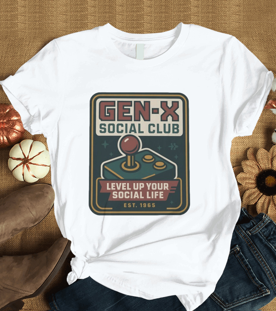 Gen X Social Club Level Up Your Social Life Est 1965 Retro Joystick T-Shirt