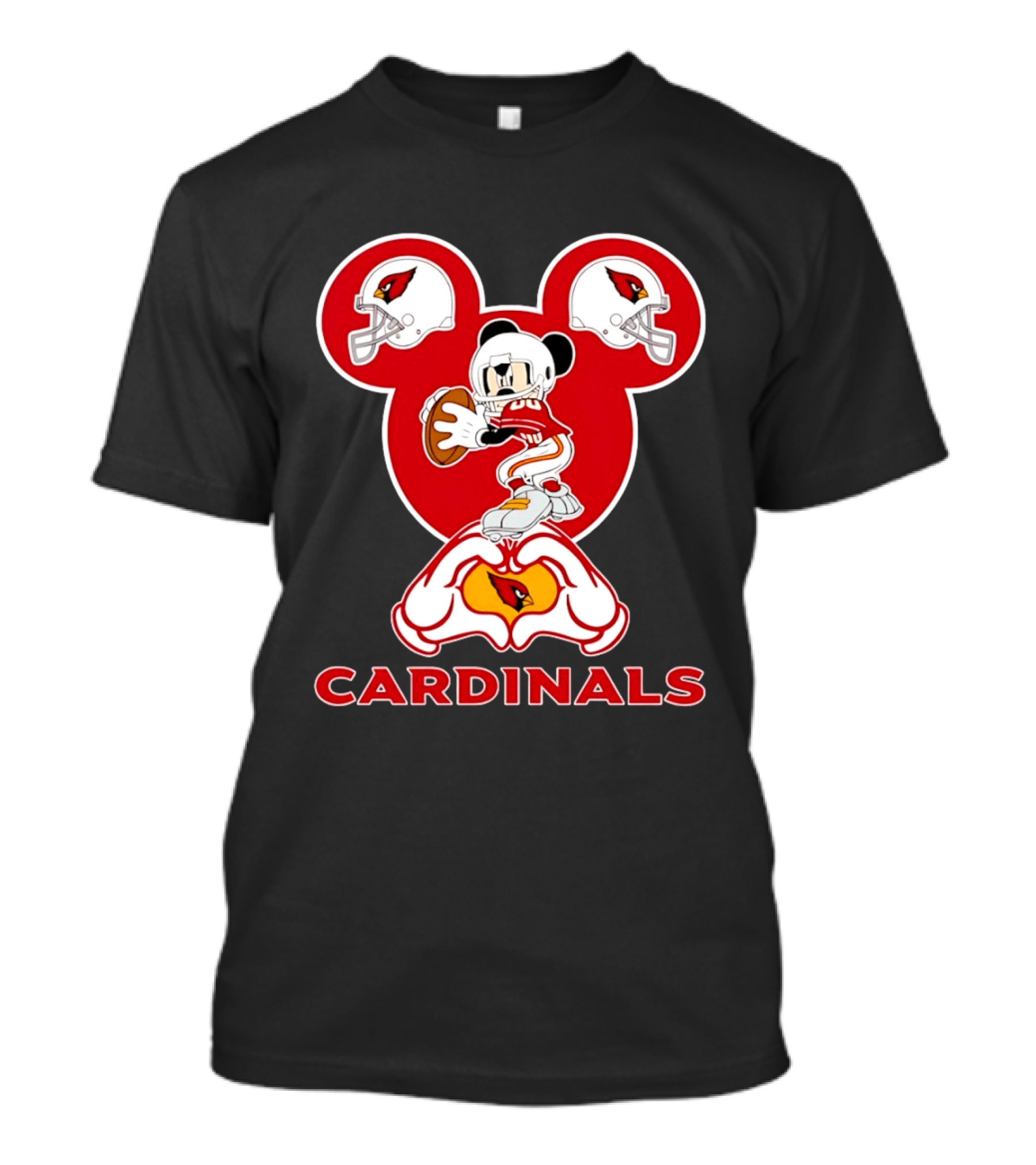 Arizona Cardinals Mickey Mouse Heart Hands Football Helmets T-Shirt