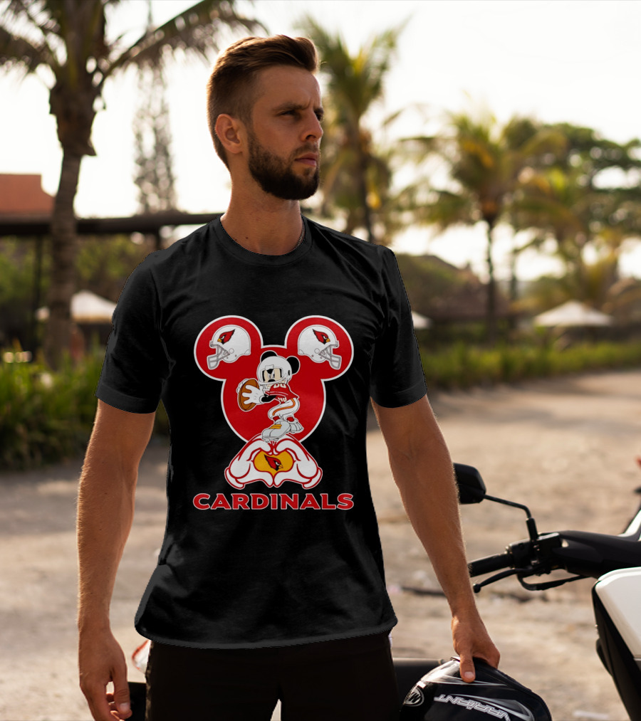 Arizona Cardinals Mickey Mouse Heart Hands Football Helmets T-Shirt