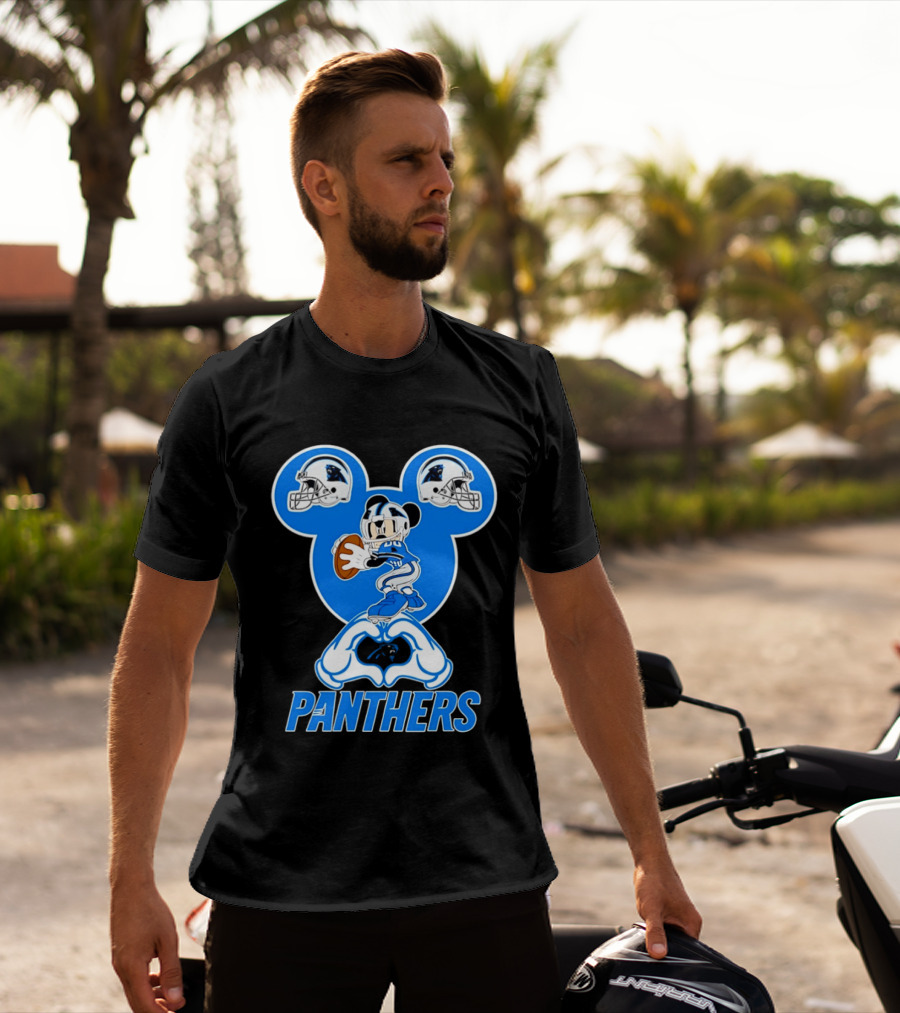 Panthers Mickey Mouse Football Love Heart Hands T-Shirt